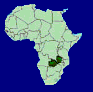 Zambia is shown in darker green.